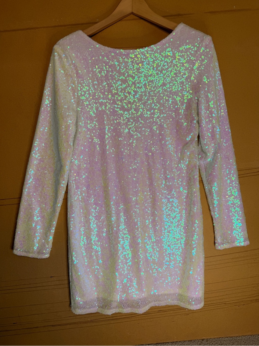 Glamorous Iridescent Sequin Long Sleeve Mini Dress Sz M